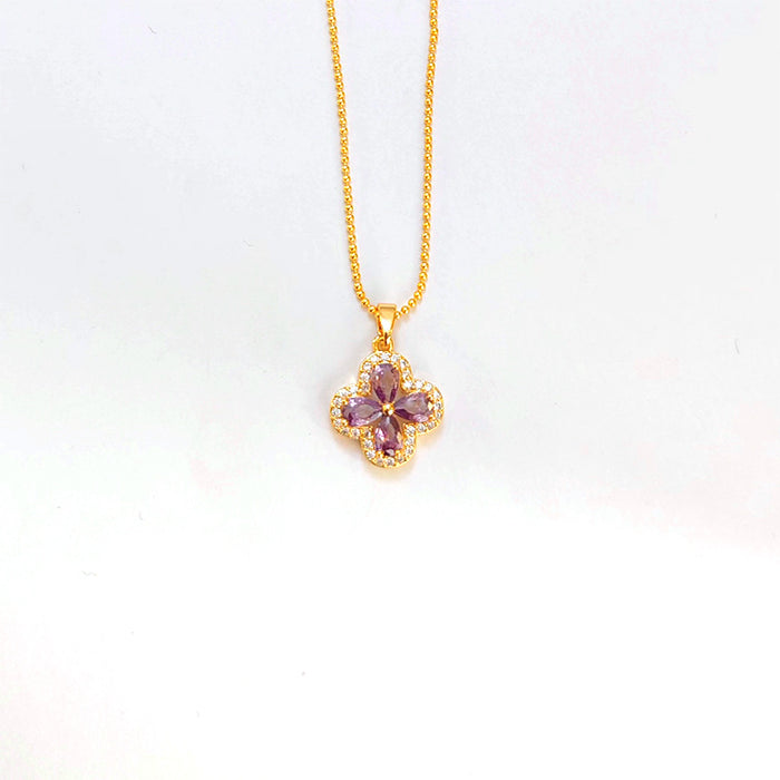 Wholesale New five petal flower necklace, light luxury, niche, high-end, versatile, temperament, collarbone chain, zircon pendant