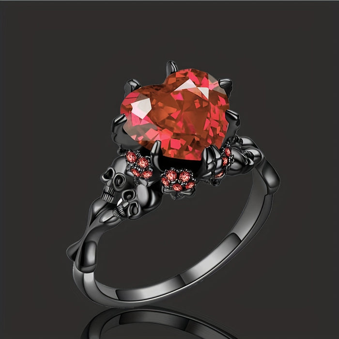 Wholesale Gothic  Skull Heart Ring Red Zinc Alloy Electroplated Couple Jewelry Trendy Fashion Accessory Gift