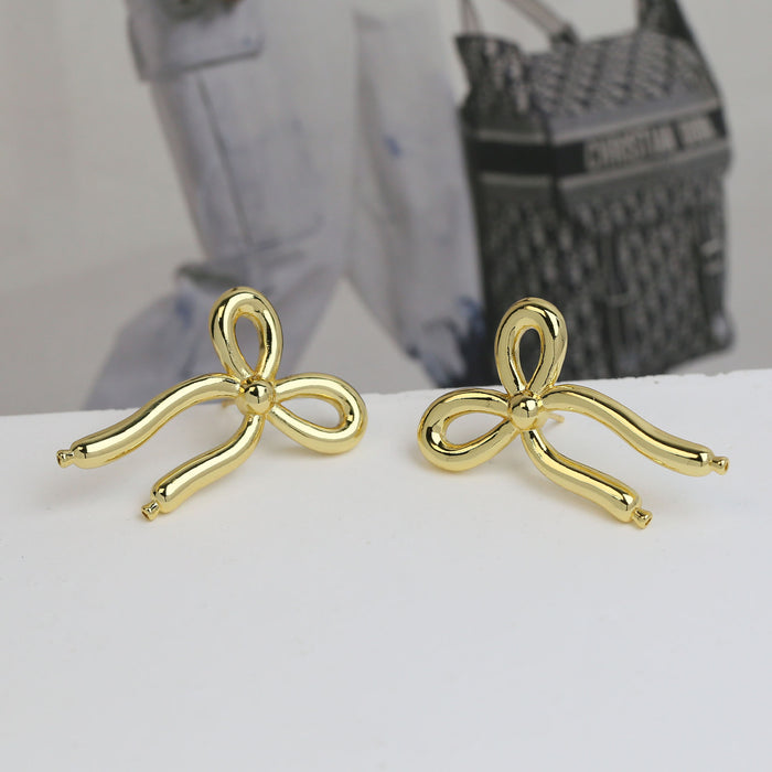 Wholesale 2PCS 18K Gold Brass Zircon Bow Earrings JDC-ES-BaiYi017