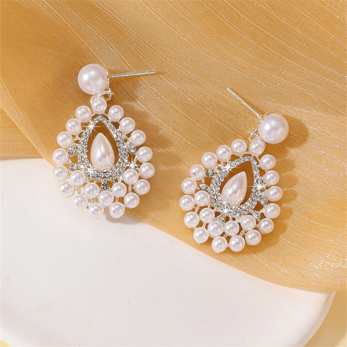 Wholesale Rhinestone Drop Pearl Earrings Silver Party Jewelry Accessory MOQ≥2