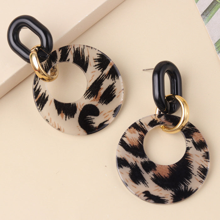 Wholesale Retro hollow colored circular acrylic earrings with personalized leopard print earrings and ear accessories