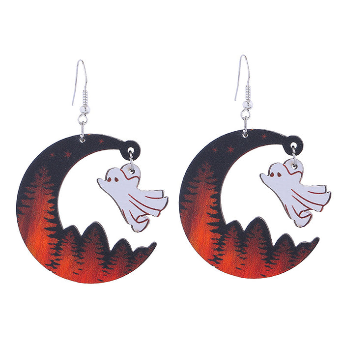 Wholesale  Wooden Earrings Ghost Pumpkin Castle Fun Holiday Earrings