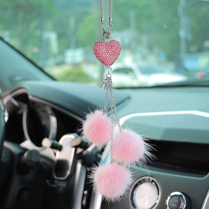 Wholesale Pink Plush Fur Ball Car Pendant Heart Design Car Interior Decoration