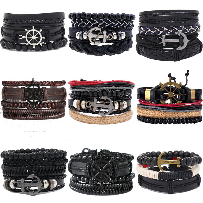 Wholesale New Jewelry Diy Bracelet Hand-woven Fashion Men's Bracelet Combination Set Leather Anchor Bracelet JDC-BT-XH003