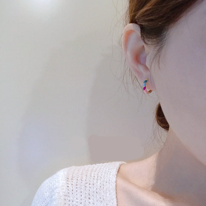 Wholesale color drop glaze enamel circle earrings women's  retro ear ring ear buckle