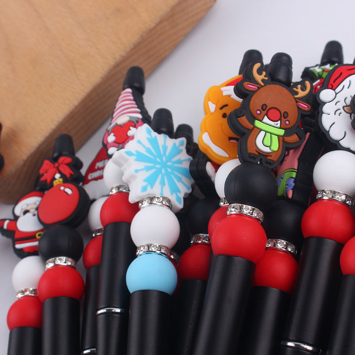 Wholesale Cartoon Christmas Santa Claus Silicone Plastic Bead Pen JDC-PN-GuangTian011