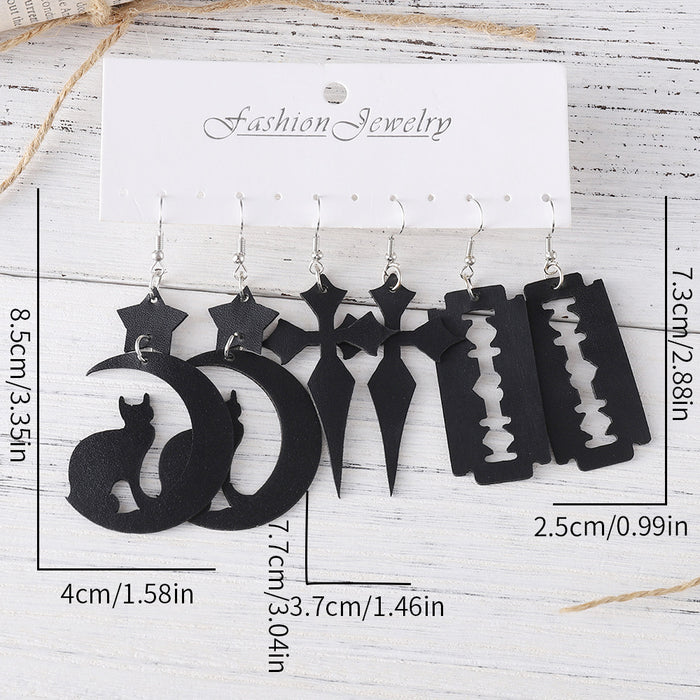 Wholesale Trendy Star Moon Cat Cross Note Pu Leather Earring Set Party Fashion Accessory