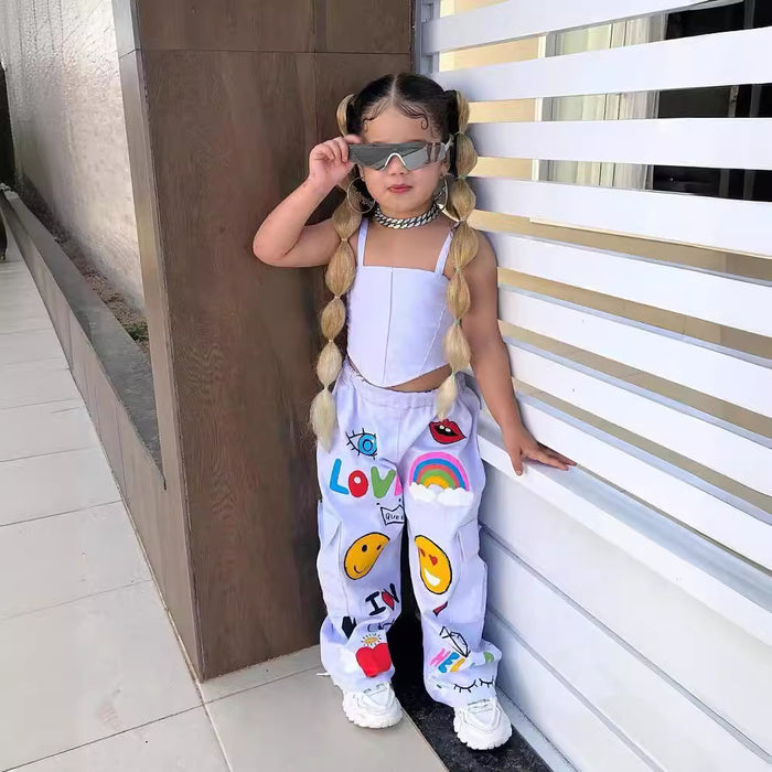 Wholesale Tube Top Suspenders Cartoon Print Pants Children's Suit JDC-CTS-YaYaMi001