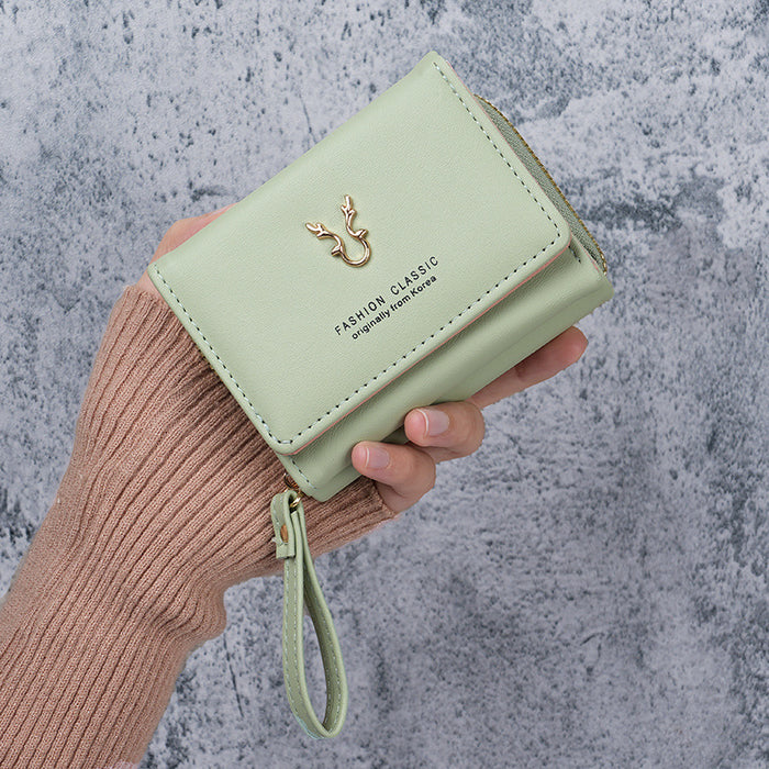Wholesale PU Trifold Wallet for Women - Khaki Zipper Card Holder Coin Purse Fashion Accessory MOQ≥3
