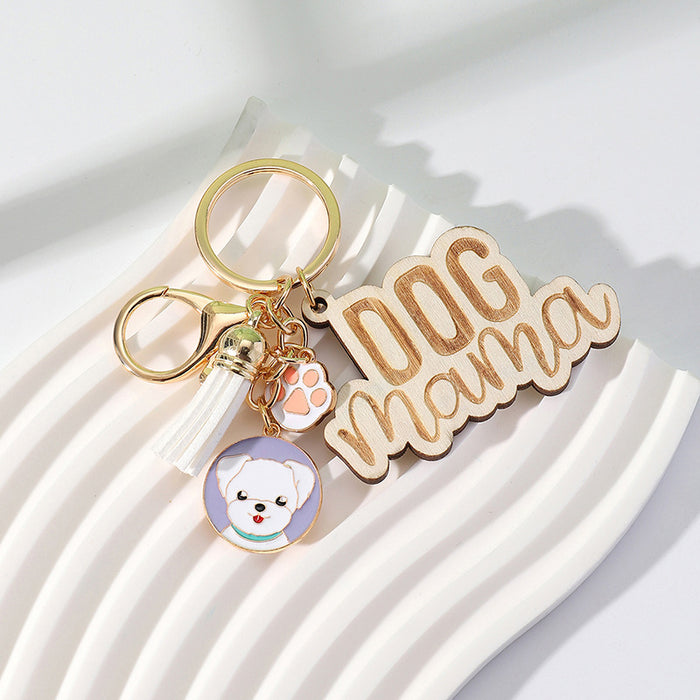 Wholesale Wood Colorful Tassel Keychain Mother's Day JDC-KC-Huiw003