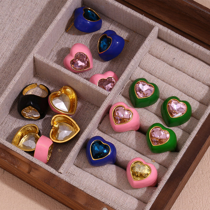 Wholesale Personalized Oil-Drip Ring Stainless Steel Plated with Gold Peach Heart Flower