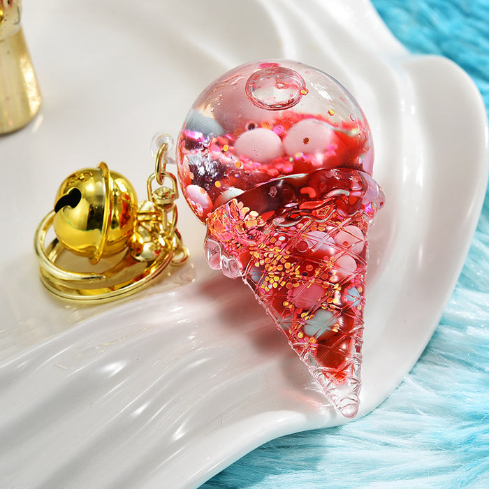 Wholesale Acrylic Oil-filled Ice Cream Beads Cartoon Keychain JDC-KC-ShuangD016