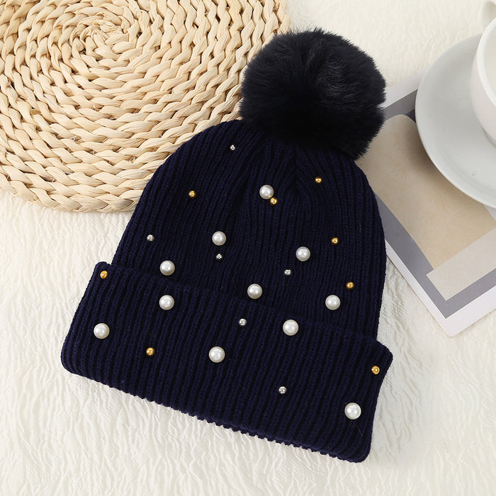 Wholesale Cotton Winter Fur Ball Pearl Rivet Beanie JDC-FH-HXL001