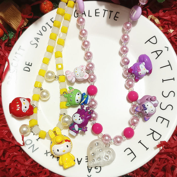 Wholesale Biling Shiny Crystal Necklace Rabbit Fox Cat Resin Cartoon Short Necklace