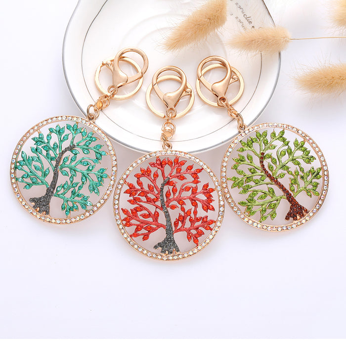 Wholesale Tree of Life Color Diamond Hollow Alloy Keychain JDC-KC-ChaoK051