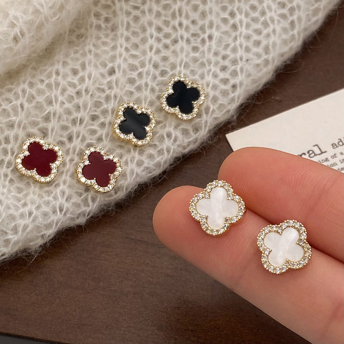 Wholesale Colorful four-leaf clover gold-plated earrings