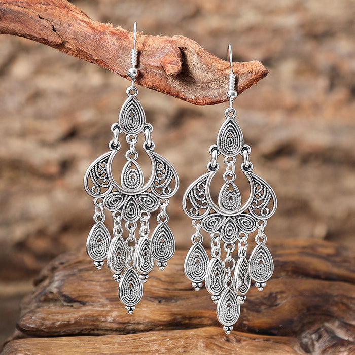 Wholesale 2pcs Bohemian Vintage Flower Tassel Elegant Earrings