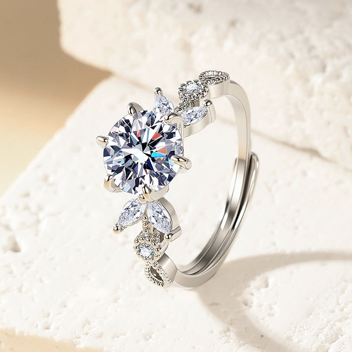 Wholesale White Gold Plated Leaf Design Cubic Zirconia Ring Wear Jewelry