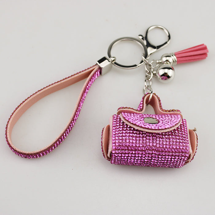 Wholesale White Rhinestone Pouch Keychain Bag Charm For Coins Earphones Pills Trendy Gift