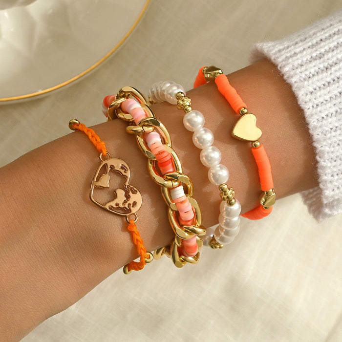 Wholesale Beaded Bracelet Set 5-Piece Heart Design Stackable Bracelets