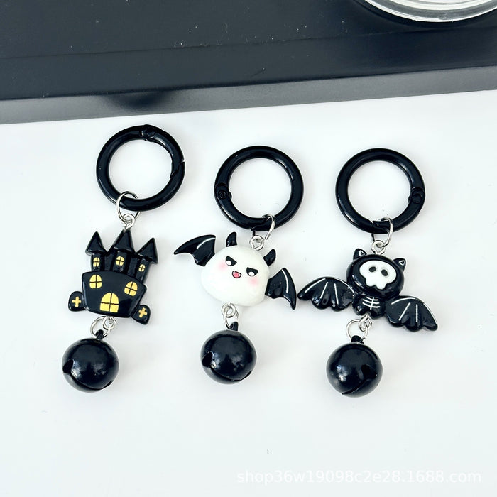 Wholesale Plastic Resin  Ghost Bat Black Cat Bell Keychain Chic Cartoon Luggage Charm For Bag Decor