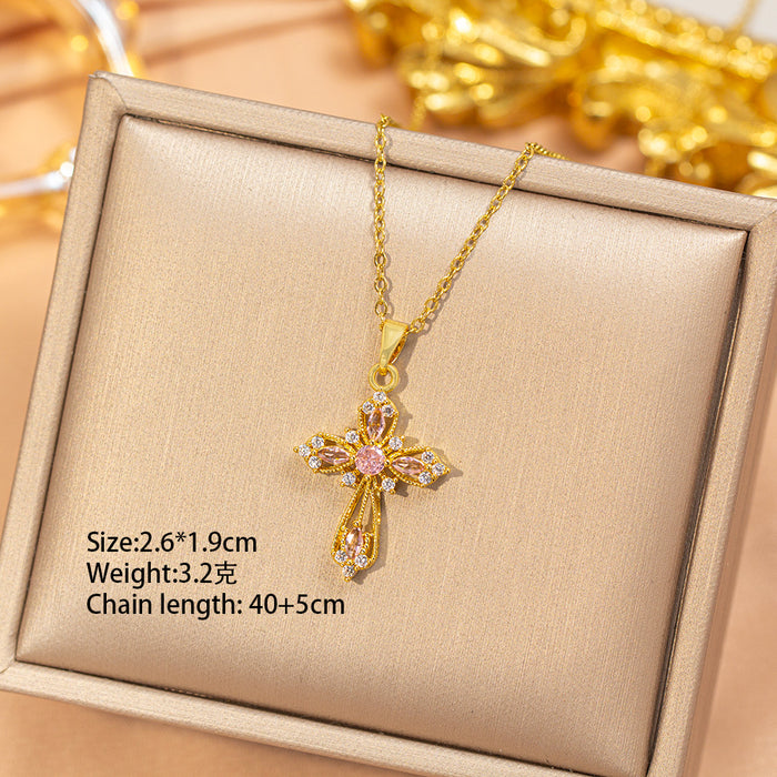 Wholesale Gold Plated Titanium Steel Floral Pendant Necklace Stylish Gift MOQ≥2