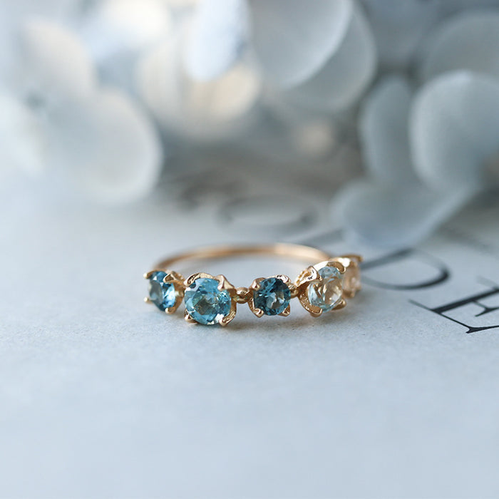 Wholesale Gradient Blue White Gemstone Zircon Ring Gold Plated Luxury Open Mouth Ring