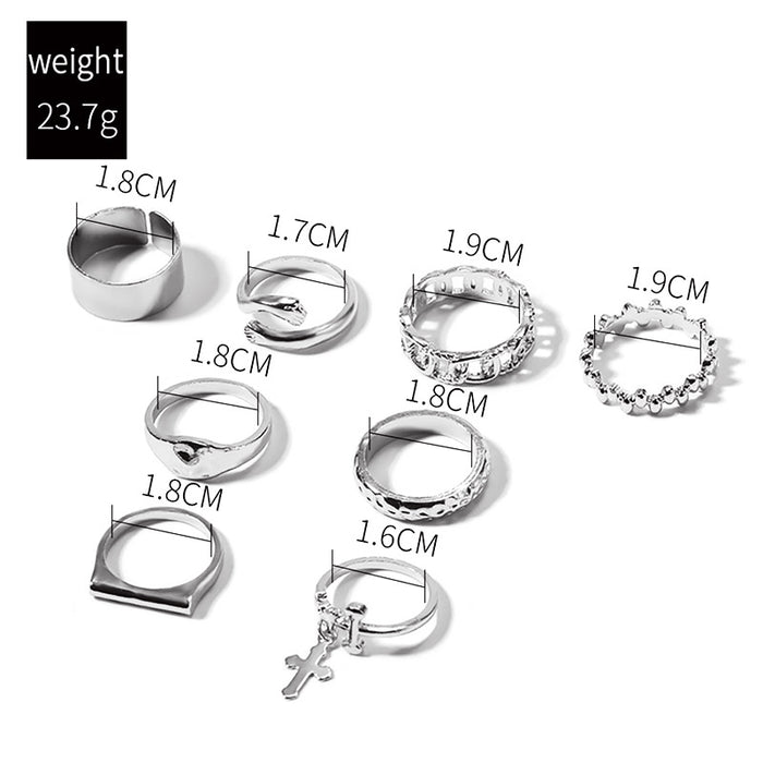 Wholesale Exaggerated jewelry hip-hop alloy cross ring set, personalized layered ring