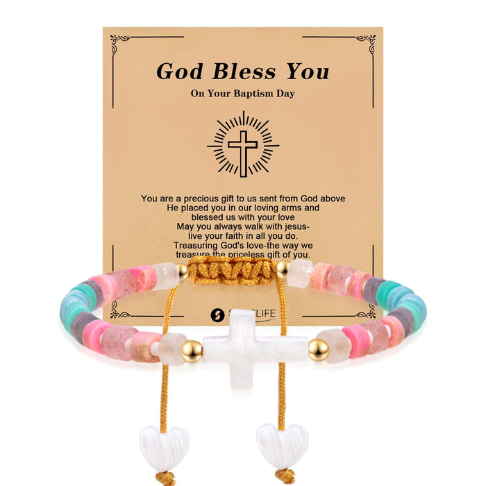 Wholesale Hand-Woven Bracelet Heart
Pendant Spacer Gold Beads Blessing Card Stretchable Cross Woven Bracelet