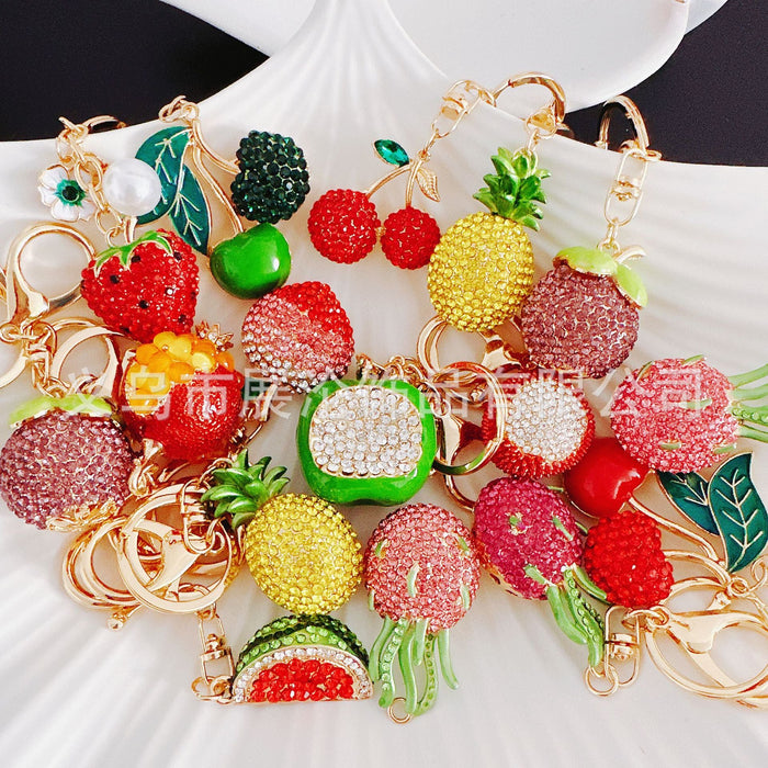 Wholesale Cute Rhinestone Strawberry Pineapple Fruit Alloy Keychain JDC-KC-ZhanLun003