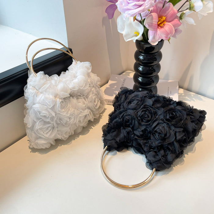 Wholesale Trendy Flower Evening Bag with Metal Ring Handle Small Clutch