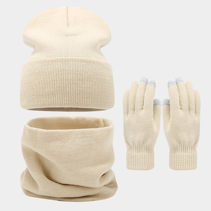 Wholesale circumference solid color hat f gloves three-piece set