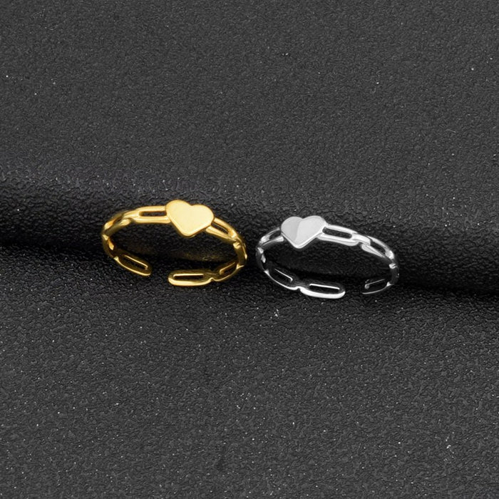 Wholesale Hollow out love ring titanium steel ring simple and personalized design geometric chain heart shape