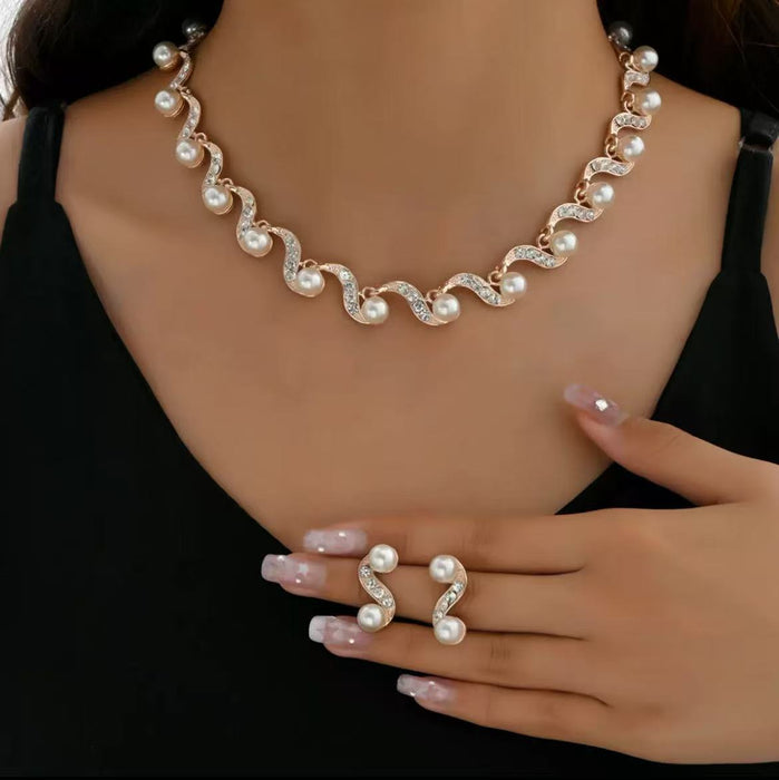Wholesale Imitation pearl S-shaped jewelry necklace and earrings