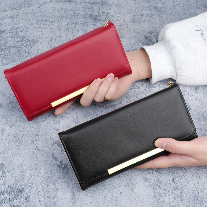 Wholesale Chic PU Long Wallet Black Solid Urban Simplicity Sequins Detail for Women
