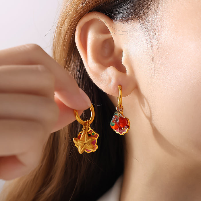 Wholesale Ocean Wind Oil Drop Octopus Turtle Pendant Earrings Stainless Steel Plated Cute Earrings