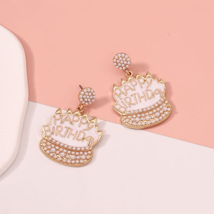 Wholesale diamond-embedded light luxury birthday cake cute ear studs earrings