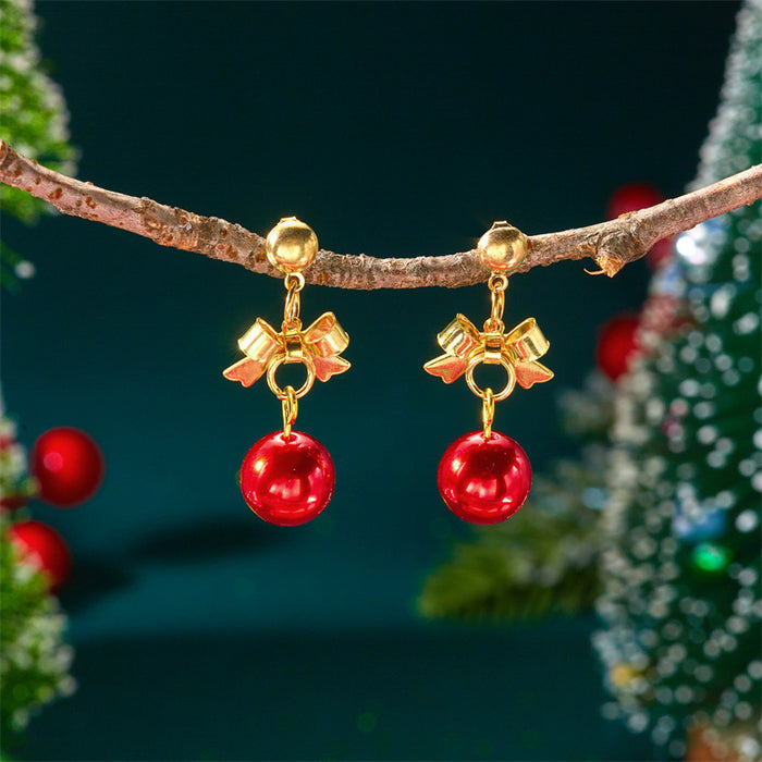 Wholesale Christmas earrings Christmas red and green bells all-match tassel alloy earrings
