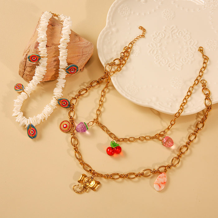 Wholesale Fashionable original scallop necklace with oil dripping eyes, sea scallop stainless steel chain hanging pendant necklace