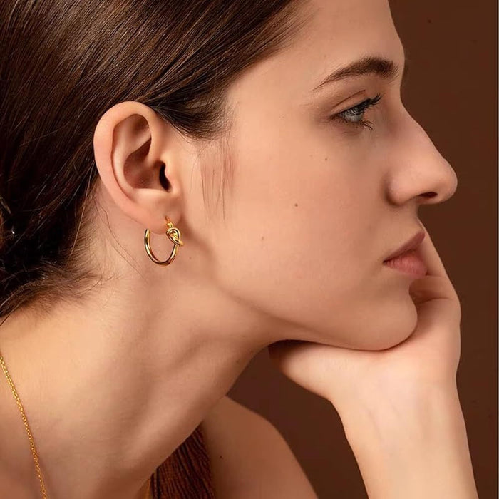 Wholesale Stainless Steel Light Luxury Knotted Wire Hoop Earrings