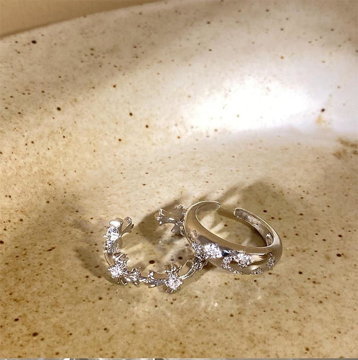 Wholesale Silver Zircon Cross Ring Female Niche Design Couple Ring