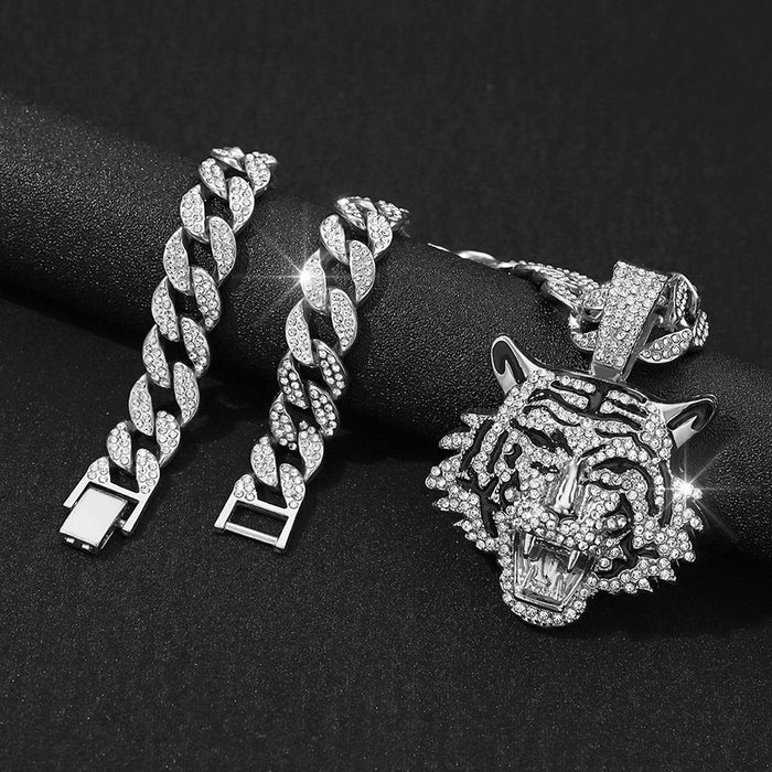 Wholesale 3D Diamond Tiger Pendant Alloy Men's Necklace JDC-NE-QingR008