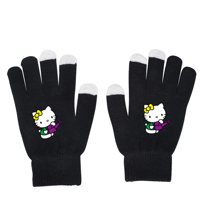 Wholesale Cat Pure Color Black Knitted Wool Gloves