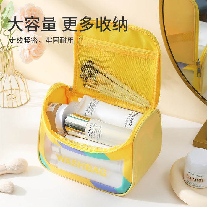 Wholesale Stylish Waterproof PVC Travel Toiletry Bag Large Capacity Handheld Cosmetic Pouch Colorful Curved Design For Travel Gift Everyday Use