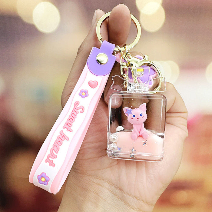 Wholesale Acrylic Oil Filled Little Fox Milk Tea Bottle Cartoon Keychain JDC-KC-RunX015