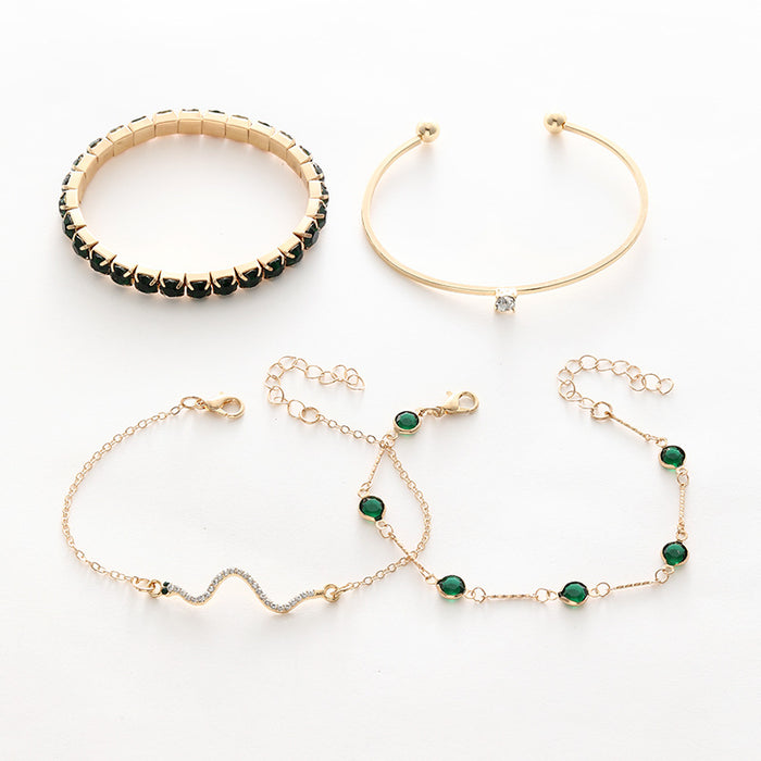 Wholesale Alloy Green Diamond Square Bracelet Four-piece Set JDC-BT-ChaoKai005