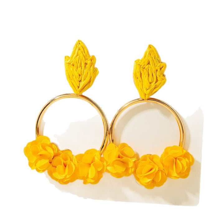 Wholesale Raffia Flower Earrings - Chic Yellow Summer Style Jewelry Accessory for Resale MOQ≥5