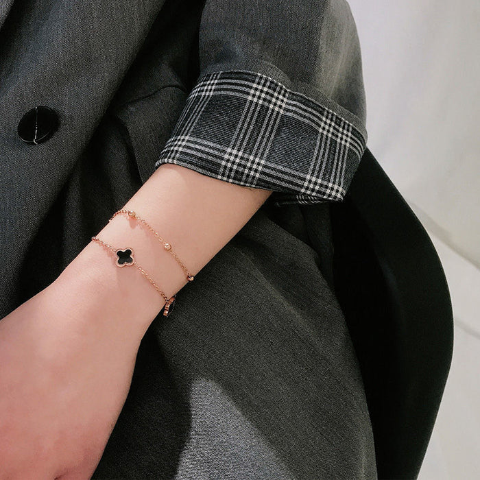 Wholesale four-leaf clover bracelet women's double chain titanium steel  rose gold