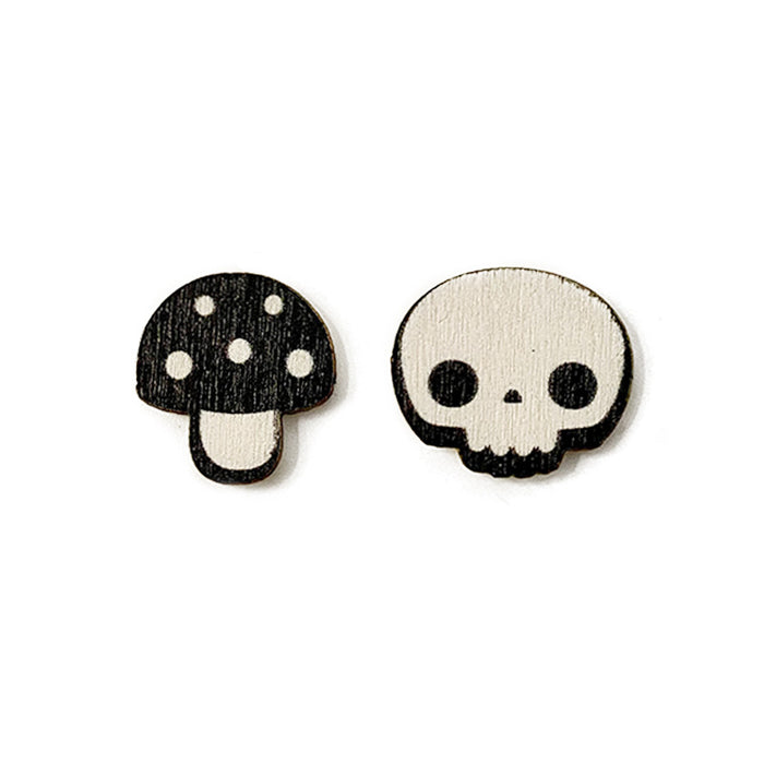 Wholesale  Dark Wind Earrings Skull Bat Asymmetric Wooden Earrings Horror Festival