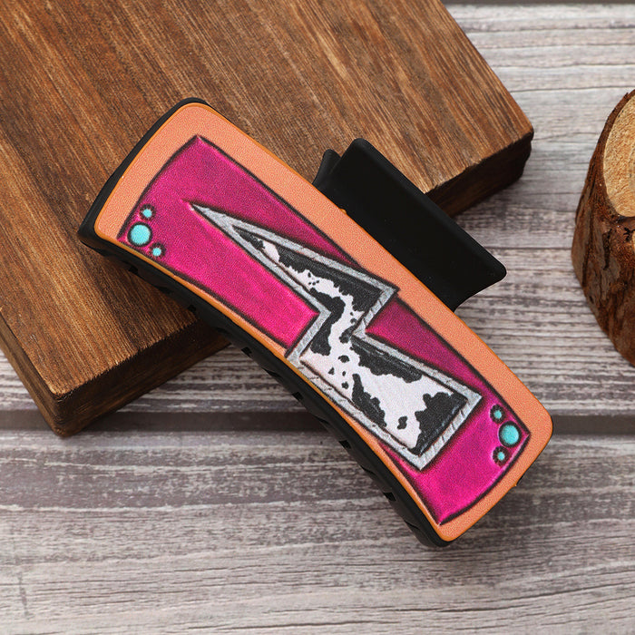 Wholesale Western Style Leather Hairpin Cactus Butterfly Shark Clip Women Grab Clip